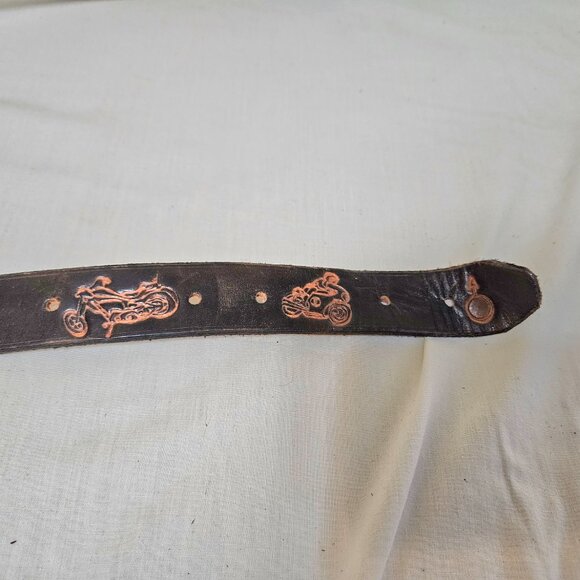 Vintage Leather Belt w/ BMW Motorcycle Pewter Buckle Appx 53" READ - Picture 2 of 9